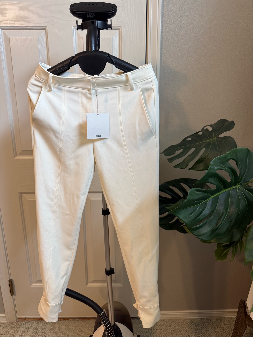Tibi Cream Ankle Cropped Tailored Pants